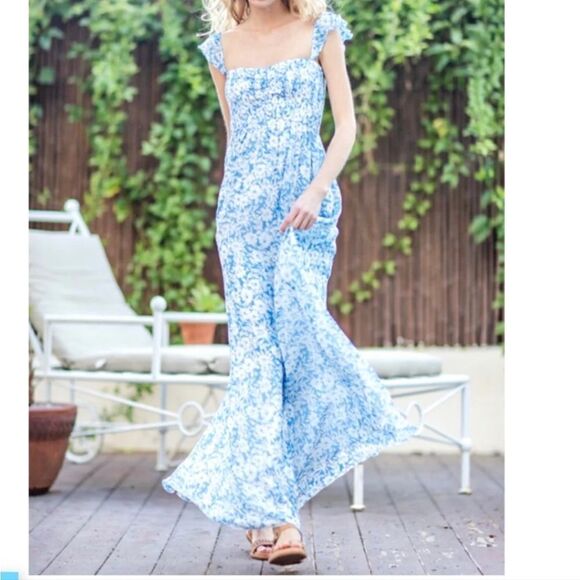 Sweet Floral Maxi Dress with Flutter Sleeves - Picture 1 of 13